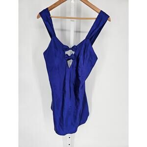 Vintage 1990s Sleep Solutions Womens Sz M Satin Nightie Nightgown Blue w/ Bows